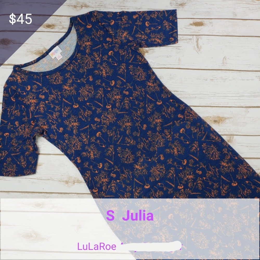 LuLaRoe Julia Dress - Navy and Rust Floral